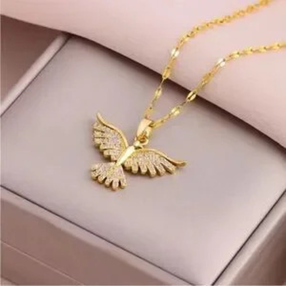 New! Gold Bird Pendant Necklace Zircon